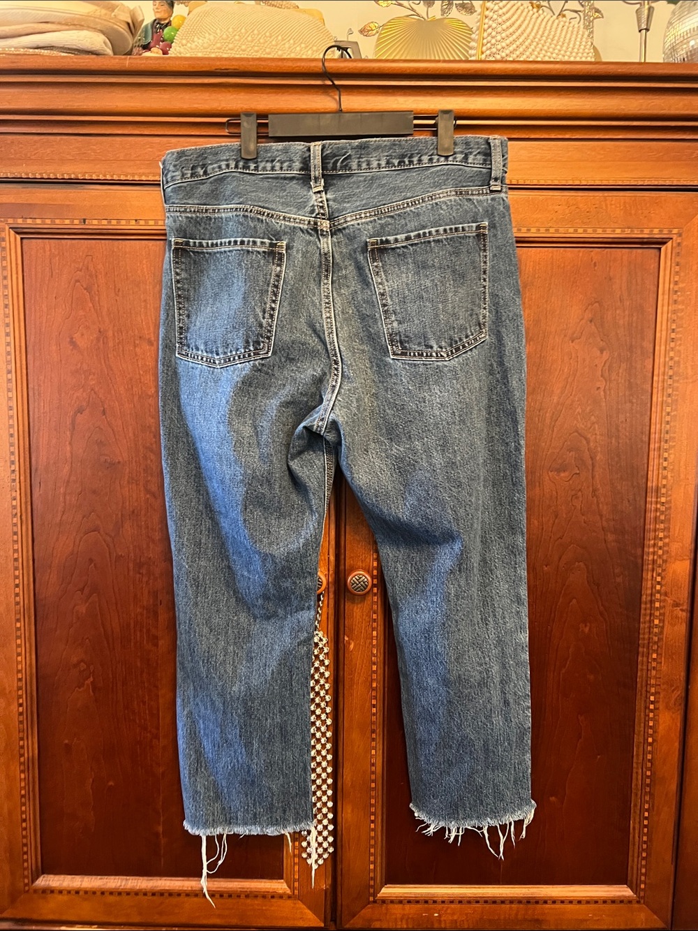 Old Navy Distressed Boyfriend Jeans - Dark Blue Denim - Picture 4 of 5